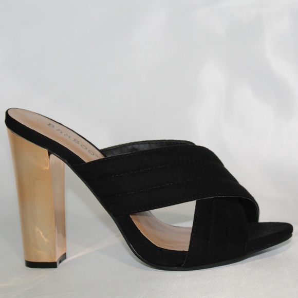 BAMBOO, BLACK METALLIC HEELED SANDALS S/7(37) - Picture 1 of 7
